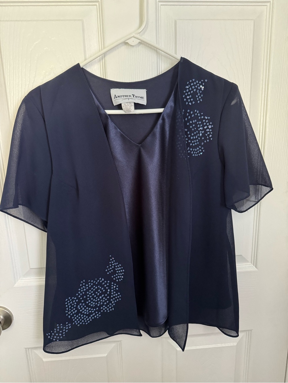 Navy Floral Overlay Womens Top & Skirt